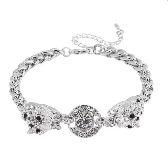 Black and White Austrian Crystal Enameled Tiger Silver Adjustable Bracelet New - Picture 1 of 5